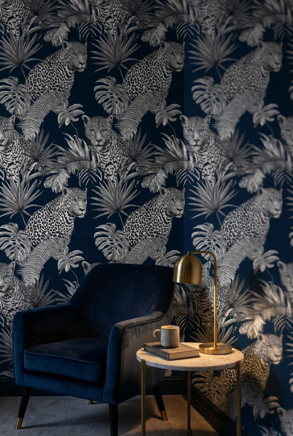 Leopard Wallpaper Tropical Navy Removable Wall Decor
