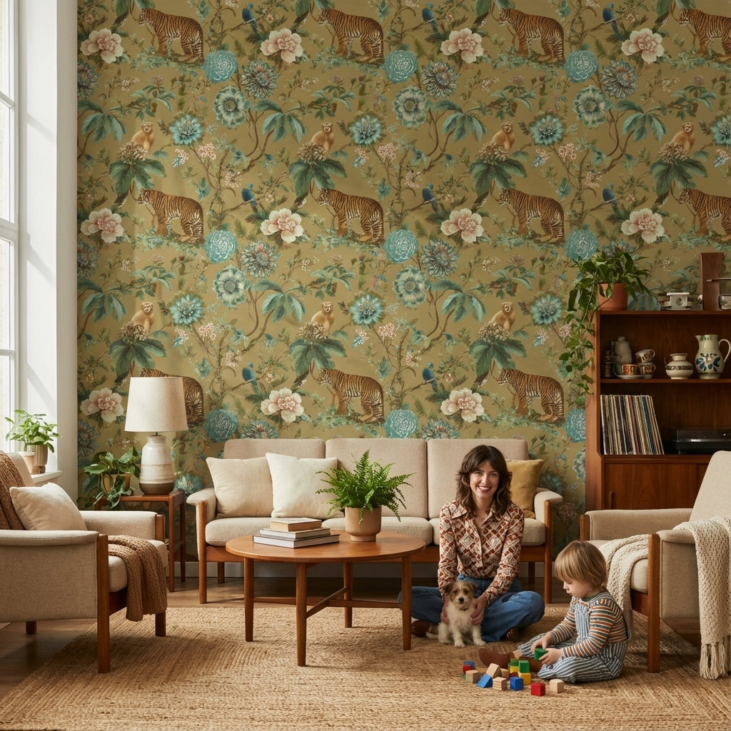 Floral Wallpaper Tiger Exotic Decorative Mural