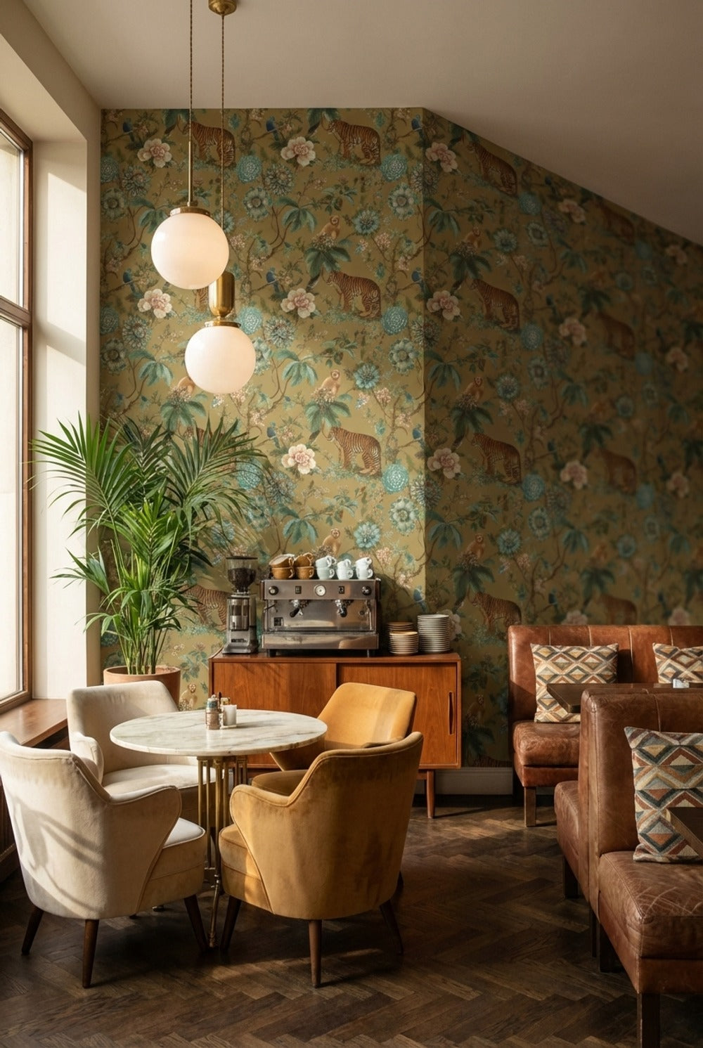 Floral Wallpaper Tiger Exotic Decorative Mural