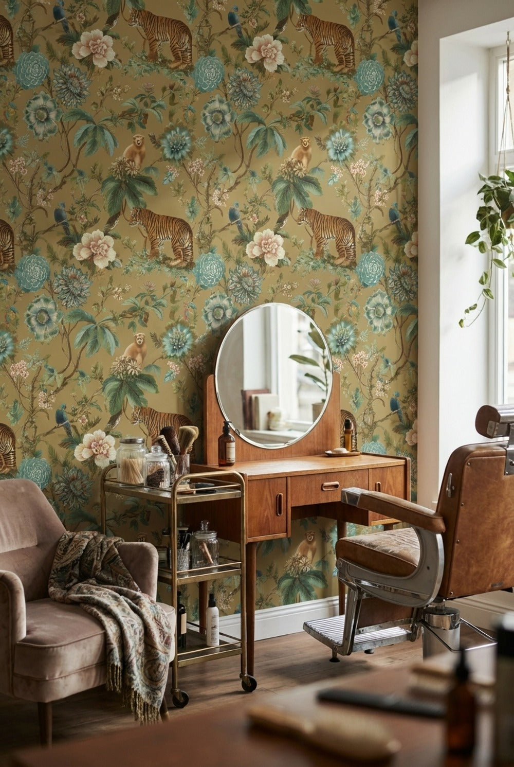 Floral Wallpaper Tiger Exotic Decorative Mural