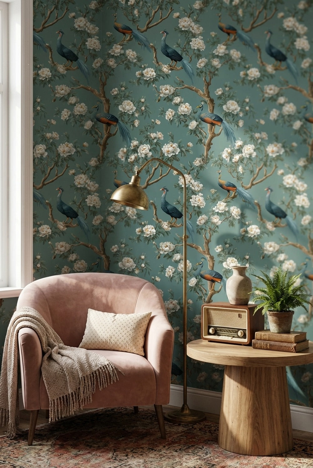 Floral Wallpaper Birds Removable Traditional Wall Mural