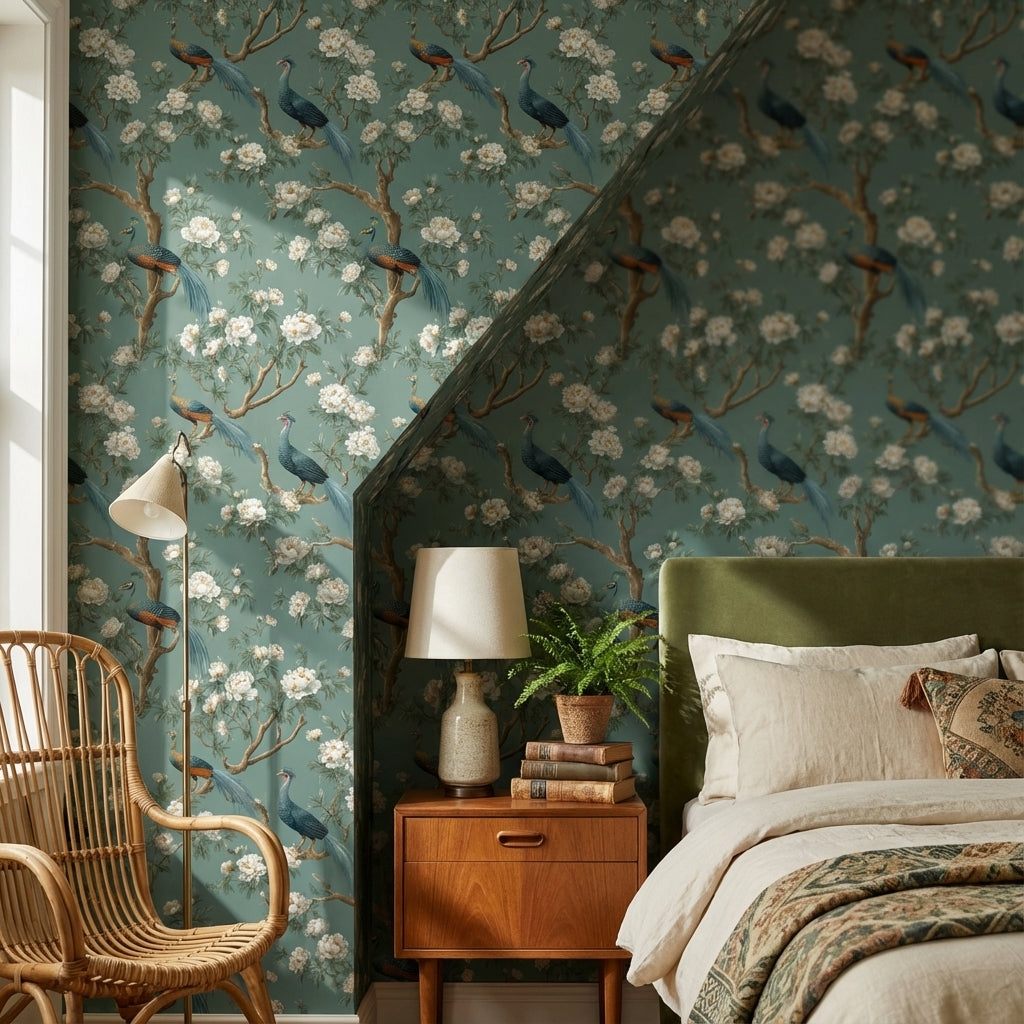 Floral Wallpaper Birds Removable Traditional Wall Mural