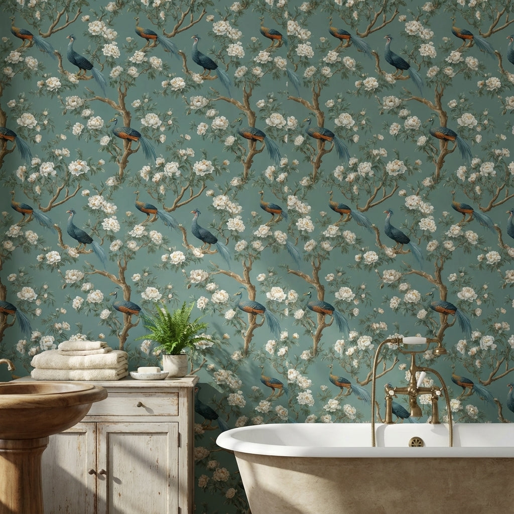 Floral Wallpaper Birds Removable Traditional Wall Mural