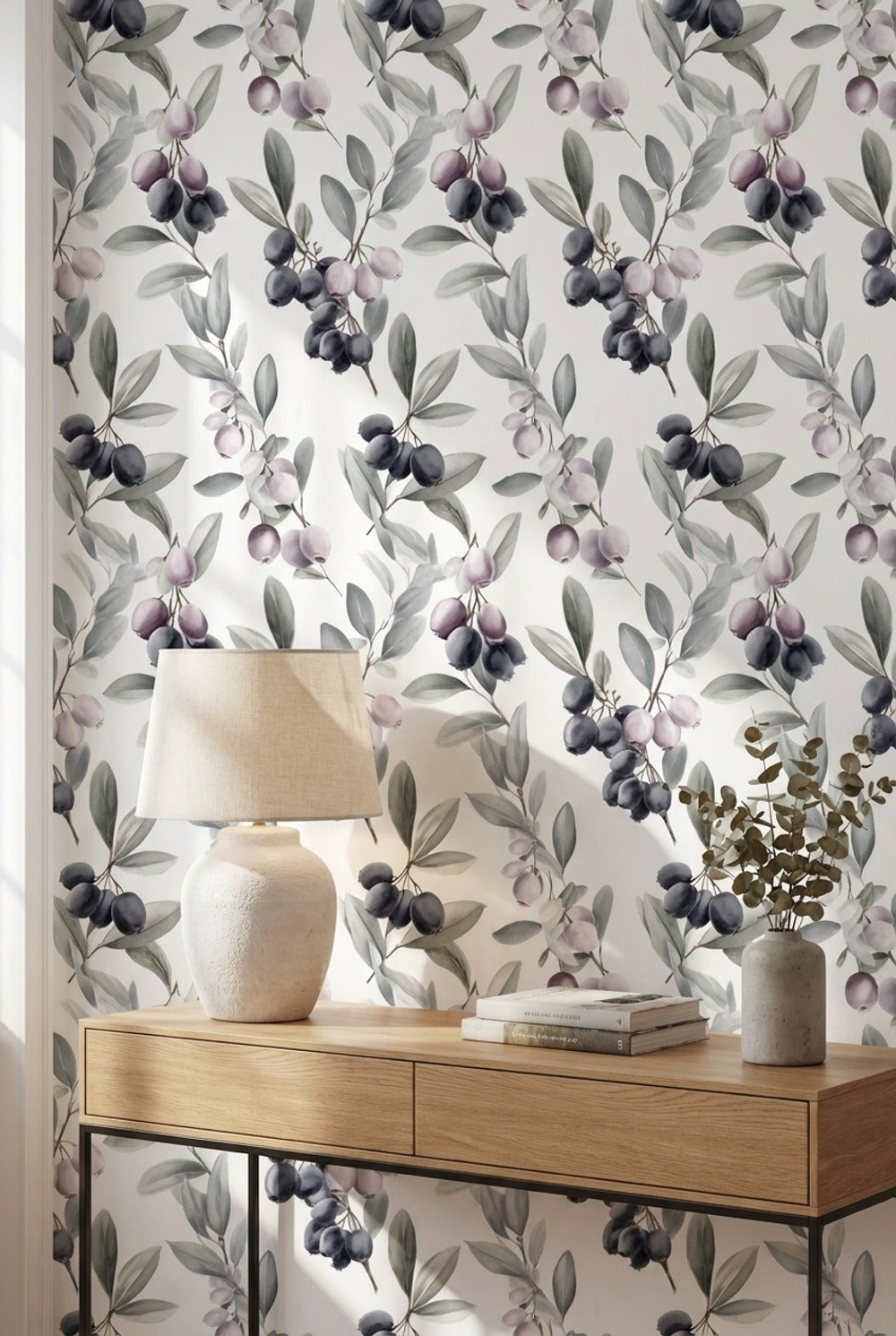 White Background Wallpaper Green Purple Wall Decor