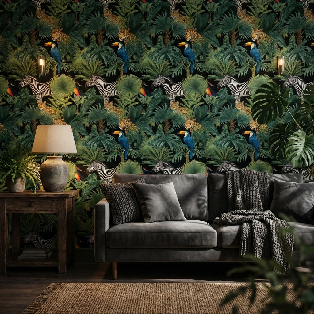 Jungle Wildlife Wallpaper Tropical Leopard Wall Mural