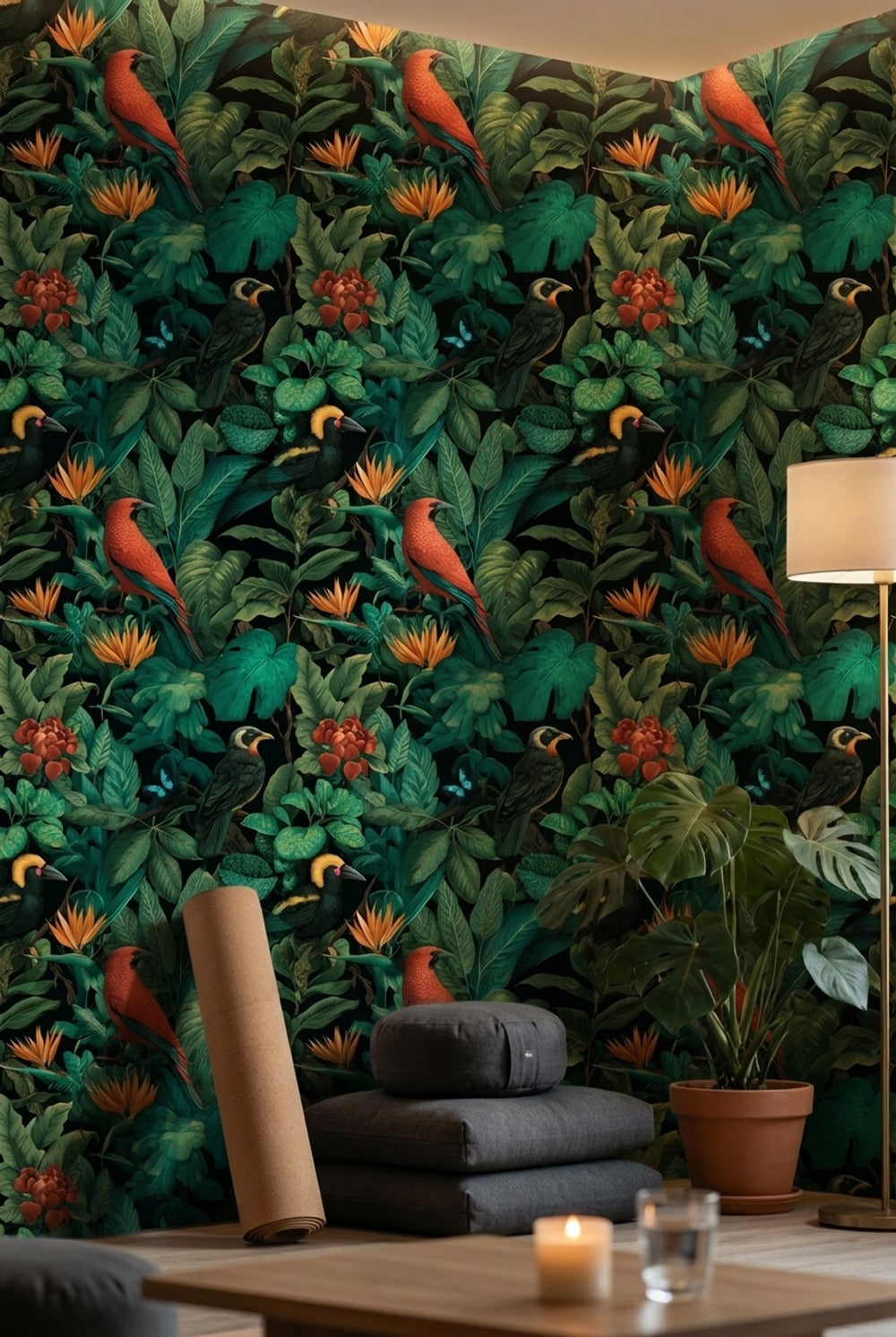 Tropical Birds Wallpaper Shades Green Wall Mural
