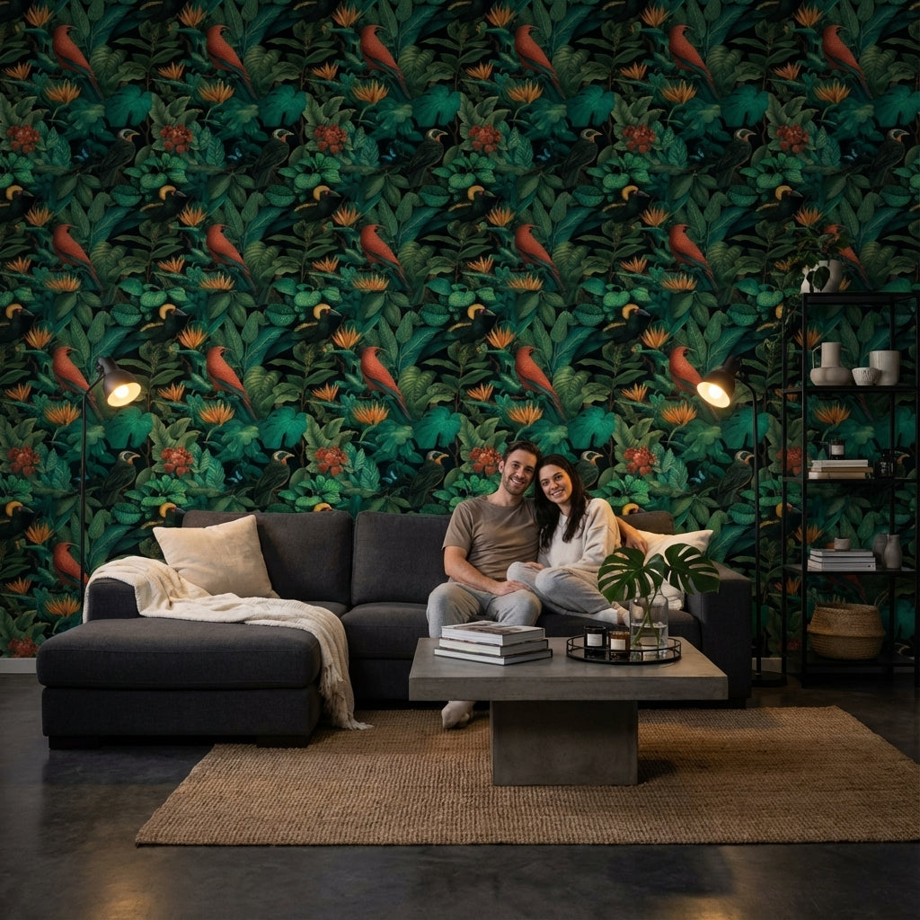 Tropical Birds Wallpaper Shades Green Wall Mural