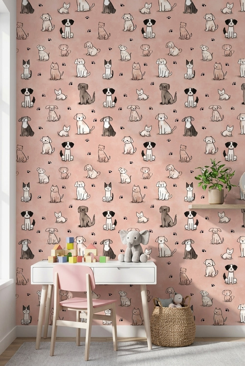 Cartoon Animals Wallpaper Pink Playful Decorative Mural