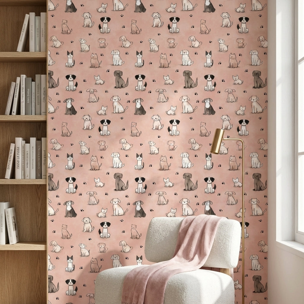 Cartoon Animals Wallpaper Pink Playful Decorative Mural