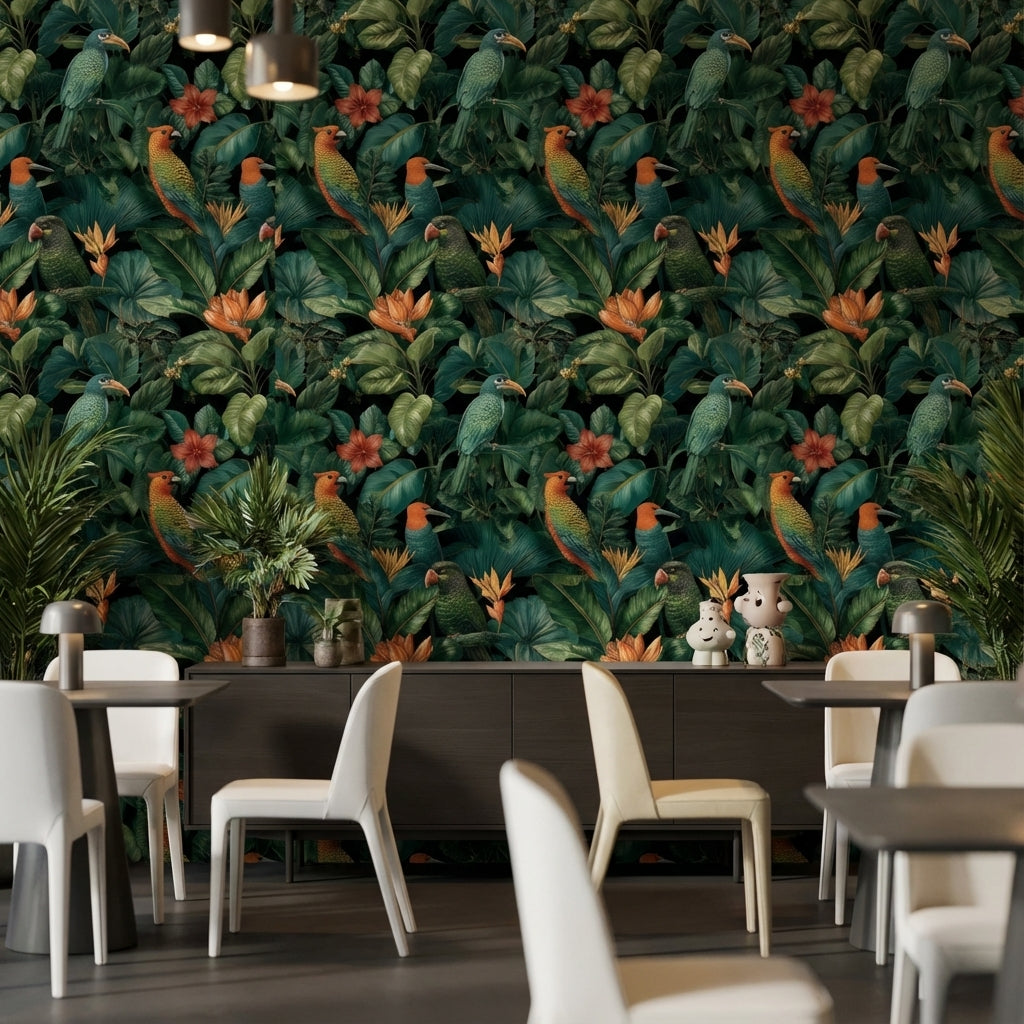 Tropical Birds Wallpaper Floral Modern Decorative Mural