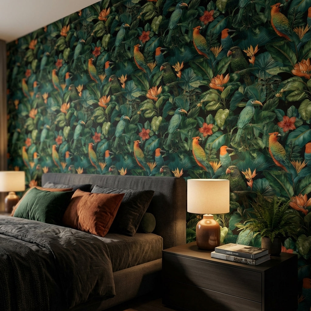 Tropical Birds Wallpaper Floral Modern Decorative Mural