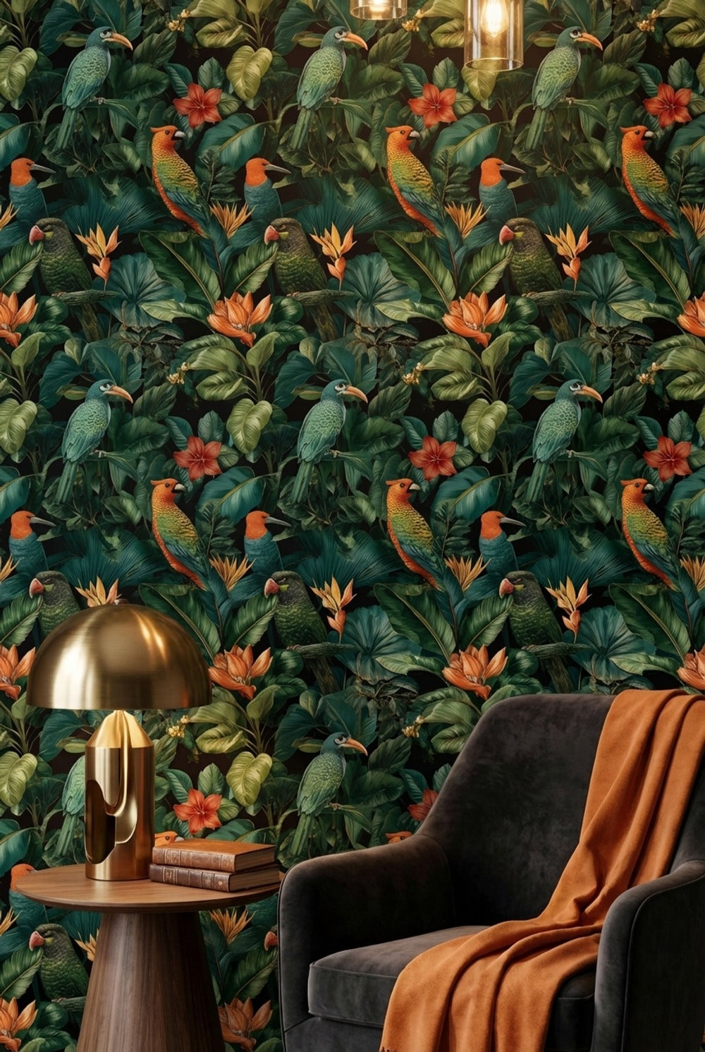 Tropical Birds Wallpaper Floral Modern Decorative Mural