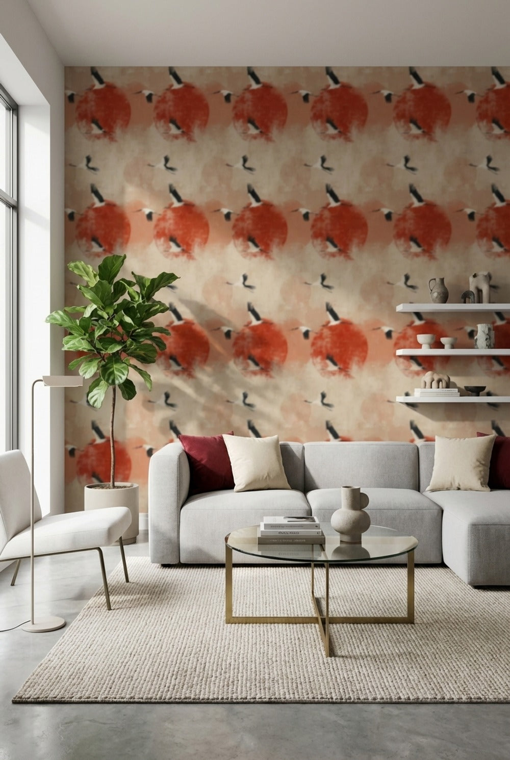 Cranes Wallpaper Modern Nature Removable Wall Decor