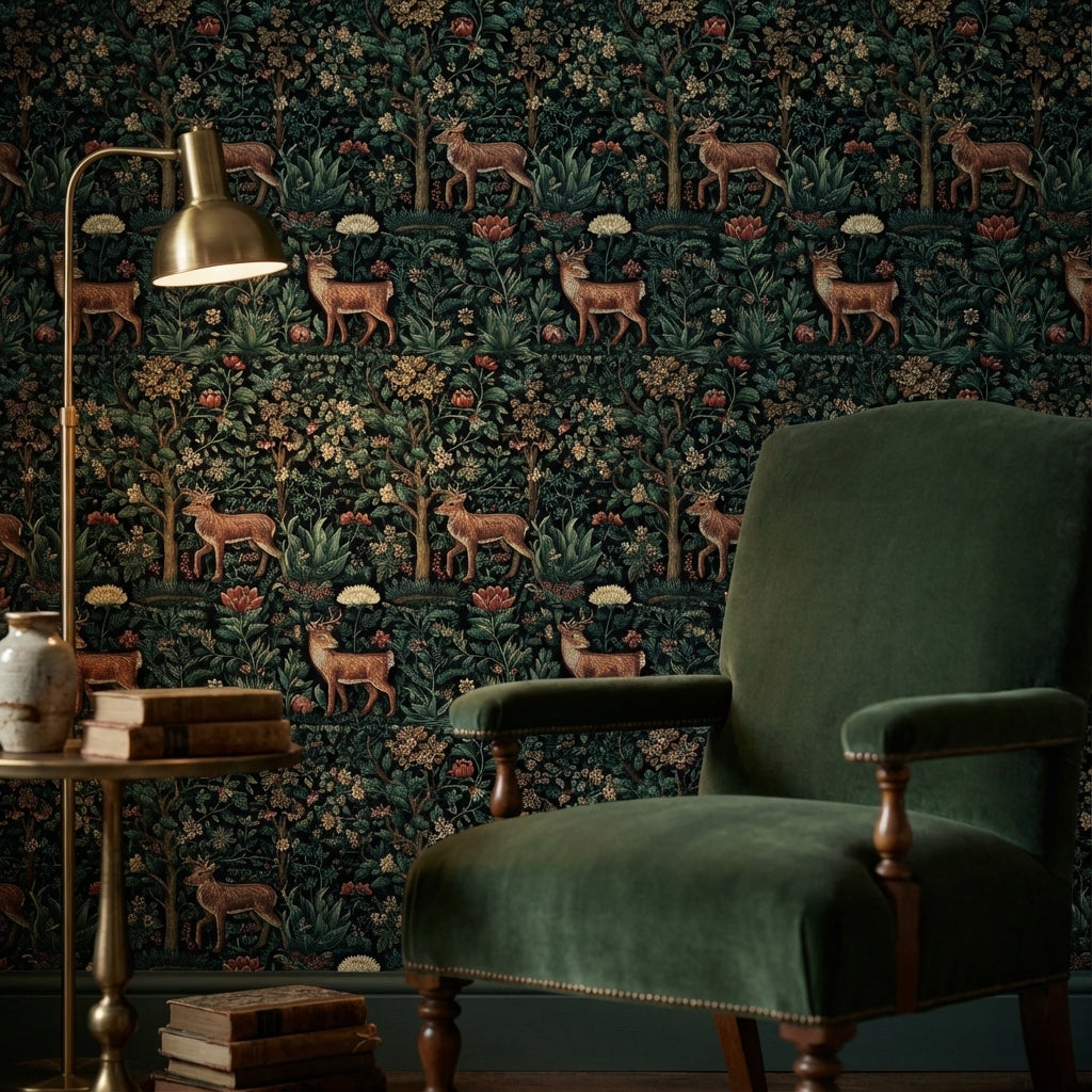 Vintage Floral Wallpaper Deer Nature Wall Mural
