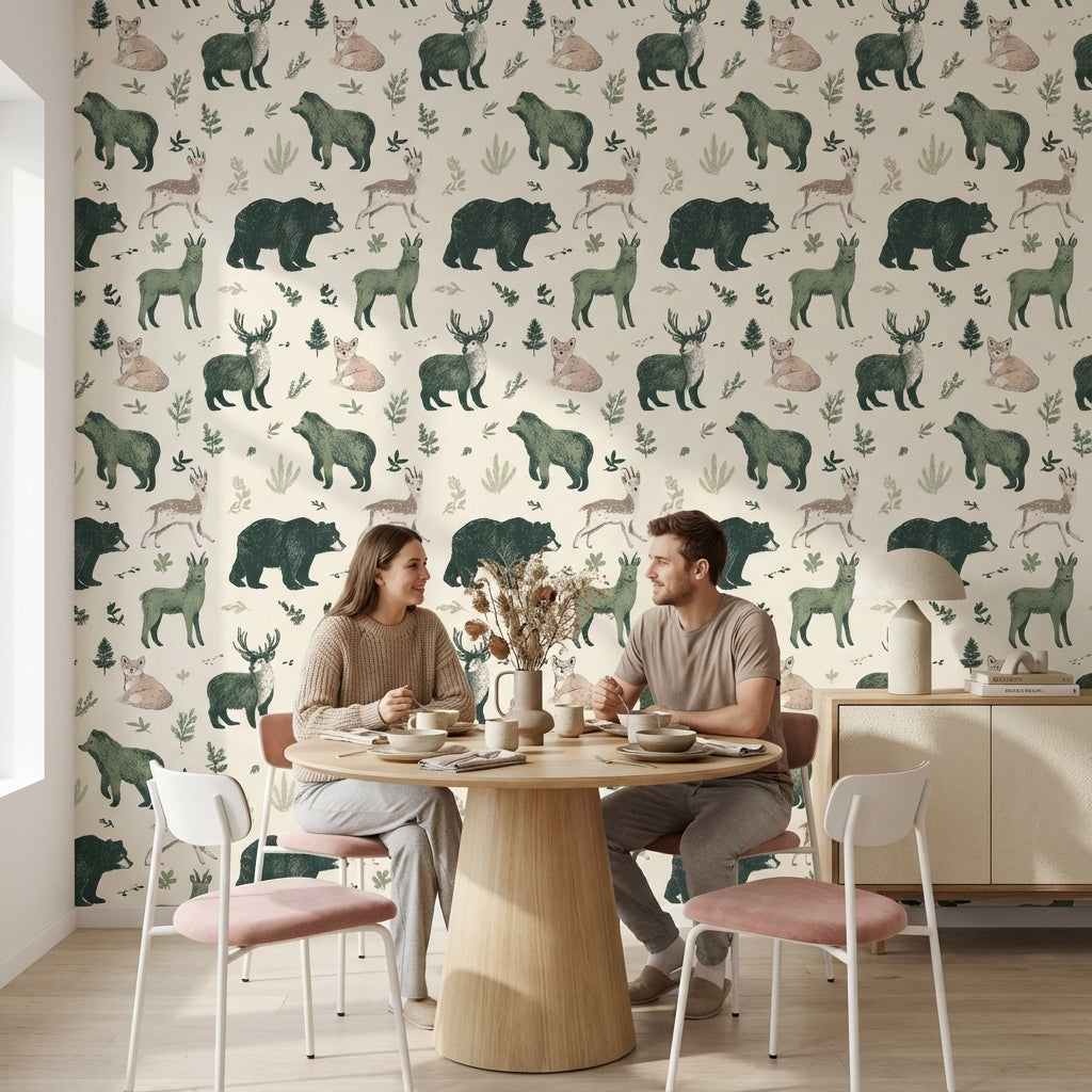 Animals Wallpaper Botanical Illustrative Mural