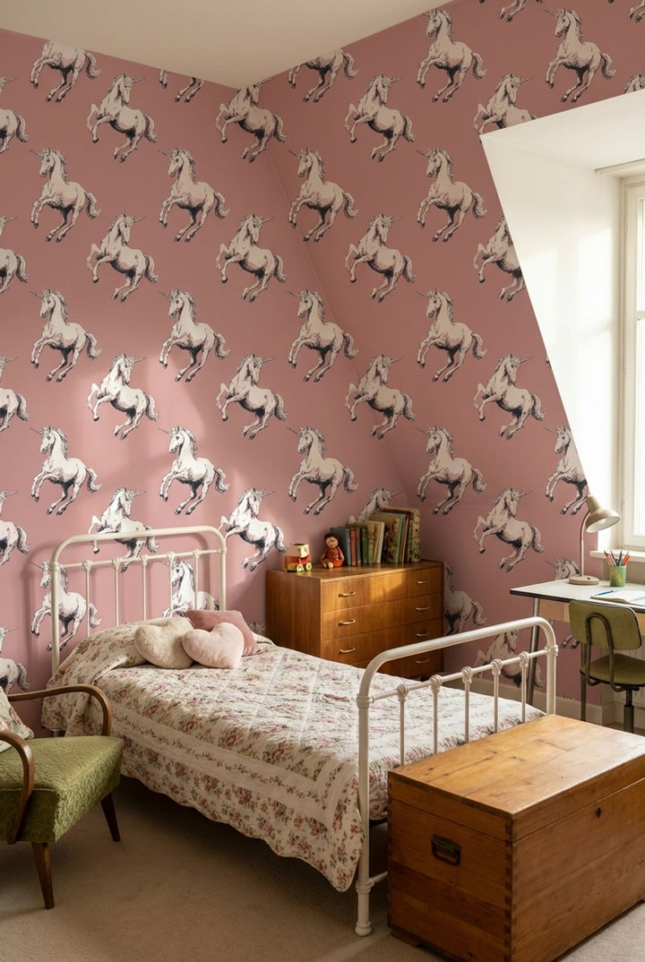 Unicorn Wallpaper Vintage Pink Removable Wall Decor