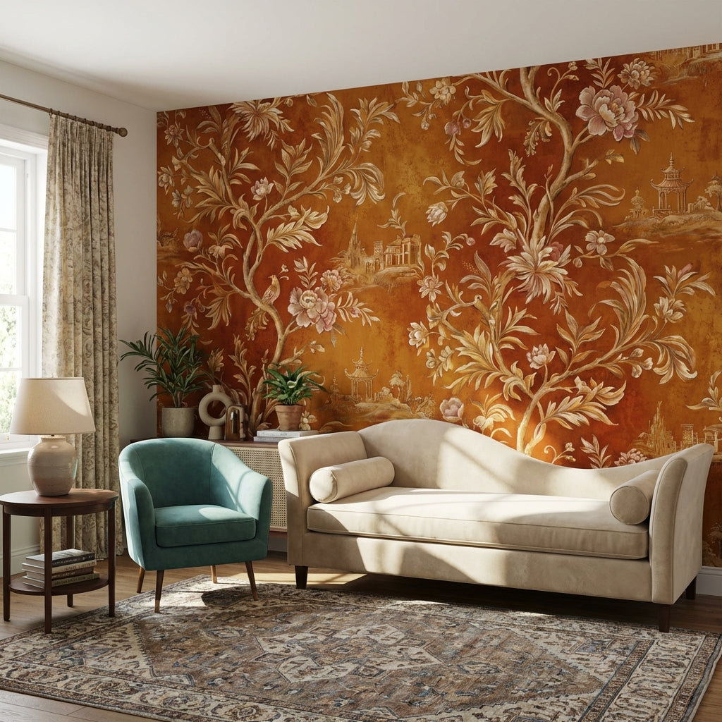 Floral Vintage Wallpaper Traditional Exotic Wall Mural