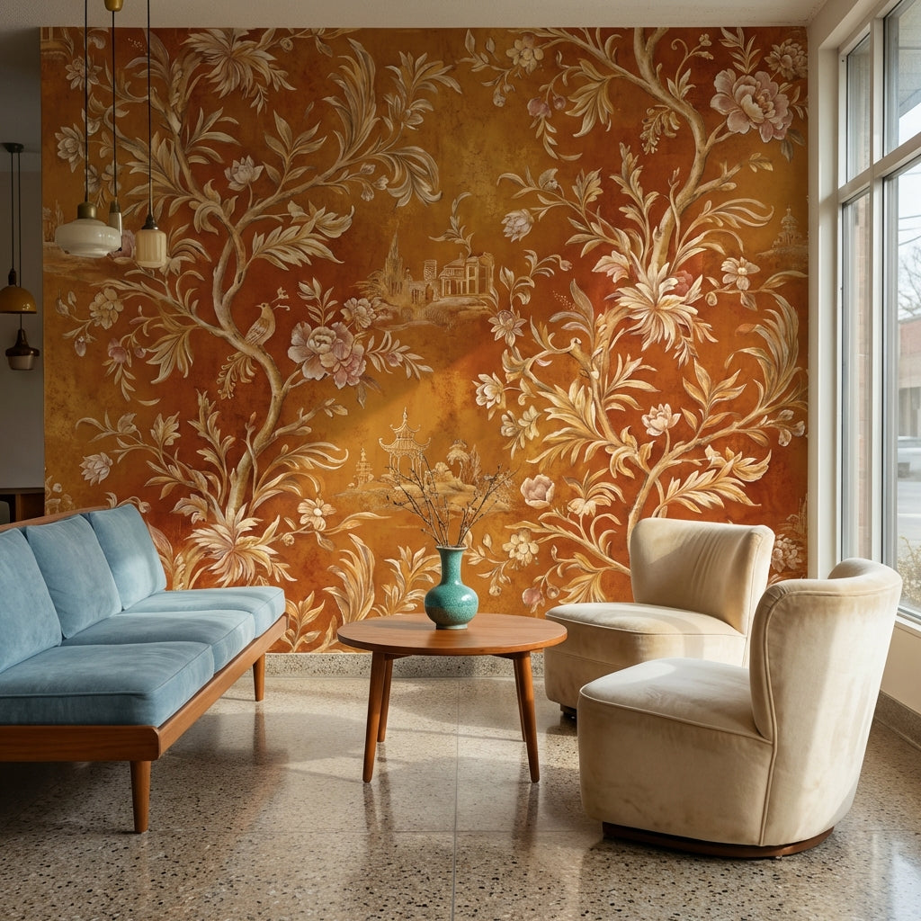 Floral Vintage Wallpaper Traditional Exotic Wall Mural
