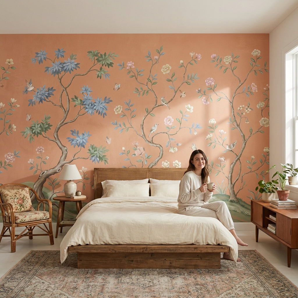 Floral Wallpaper Birds Trees Wall Mural