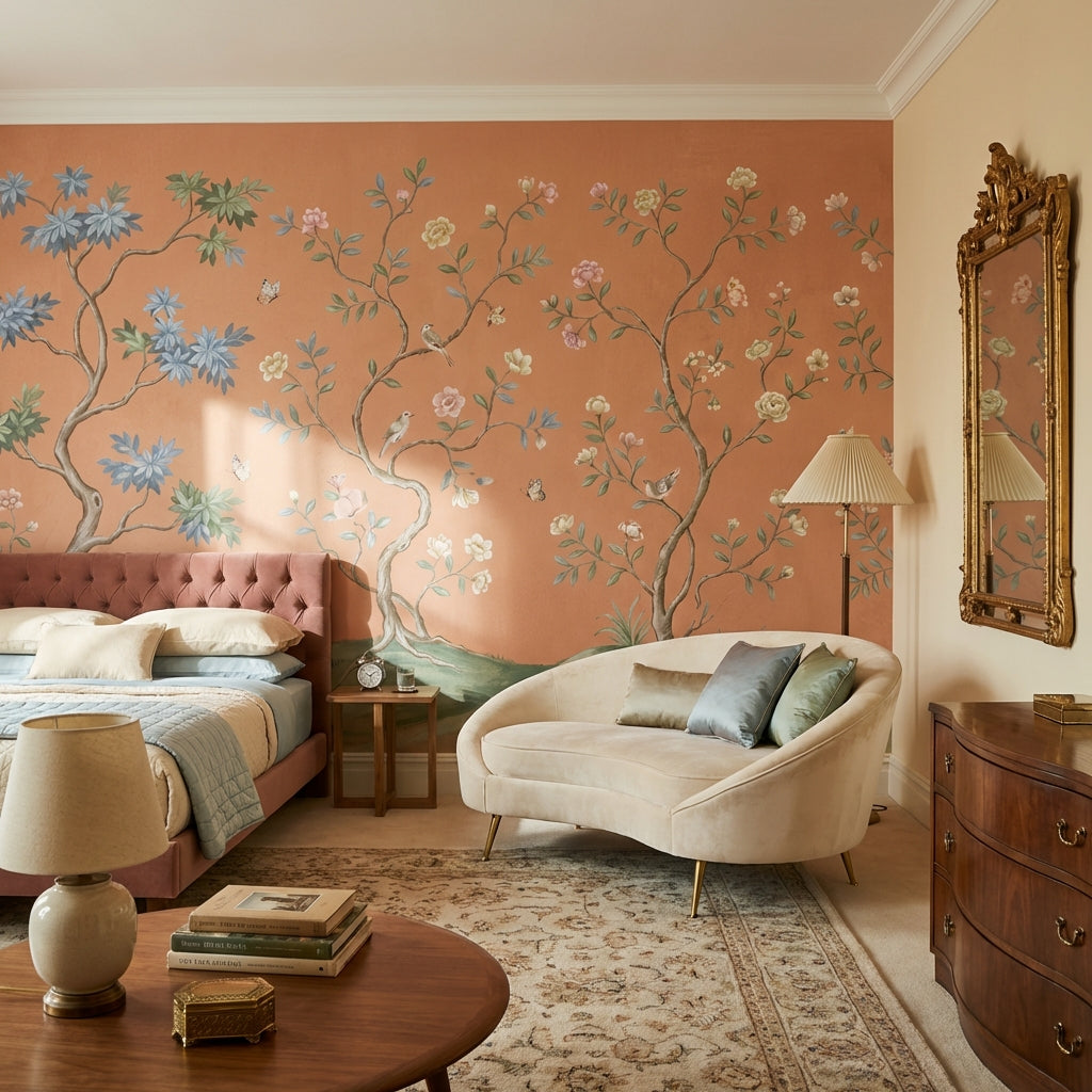 Floral Wallpaper Birds Trees Wall Mural