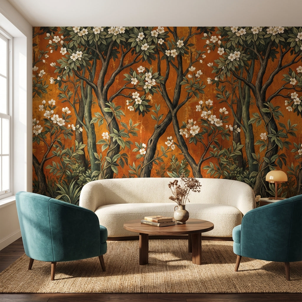 Vintage Floral Wallpaper Natural Trees Wall Mural