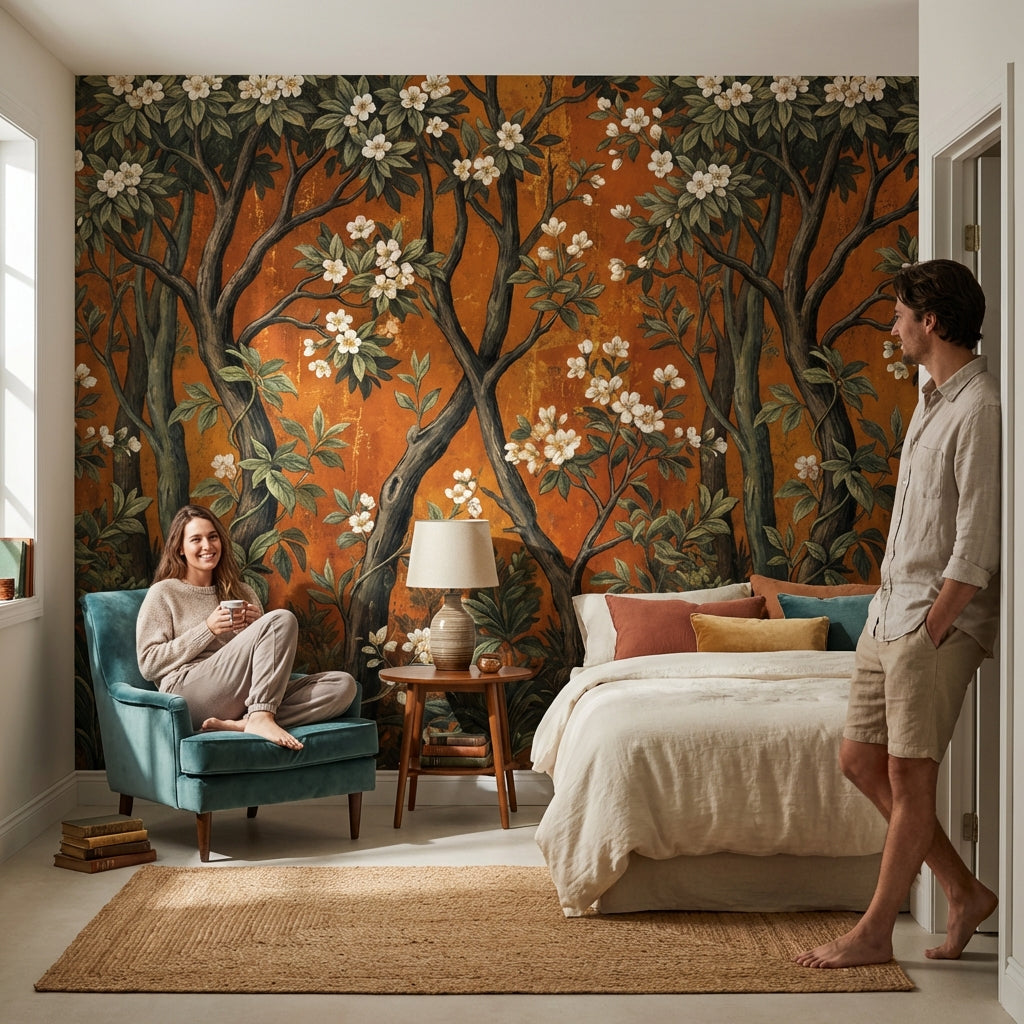Vintage Floral Wallpaper Natural Trees Wall Mural