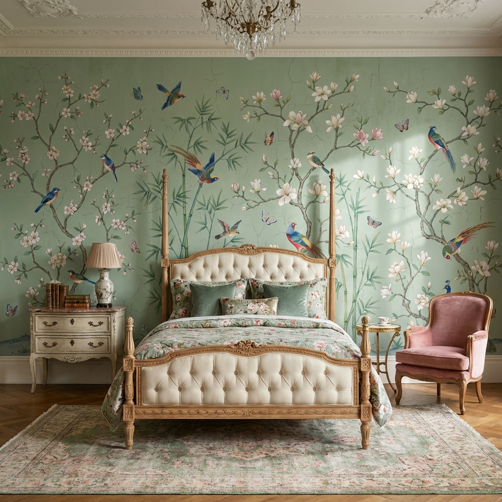 Floral Birds Wallpaper Bamboo Vintage Wall Mural