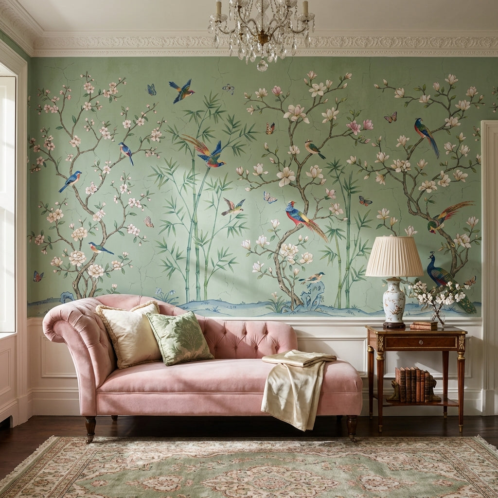 Floral Birds Wallpaper Bamboo Vintage Wall Mural
