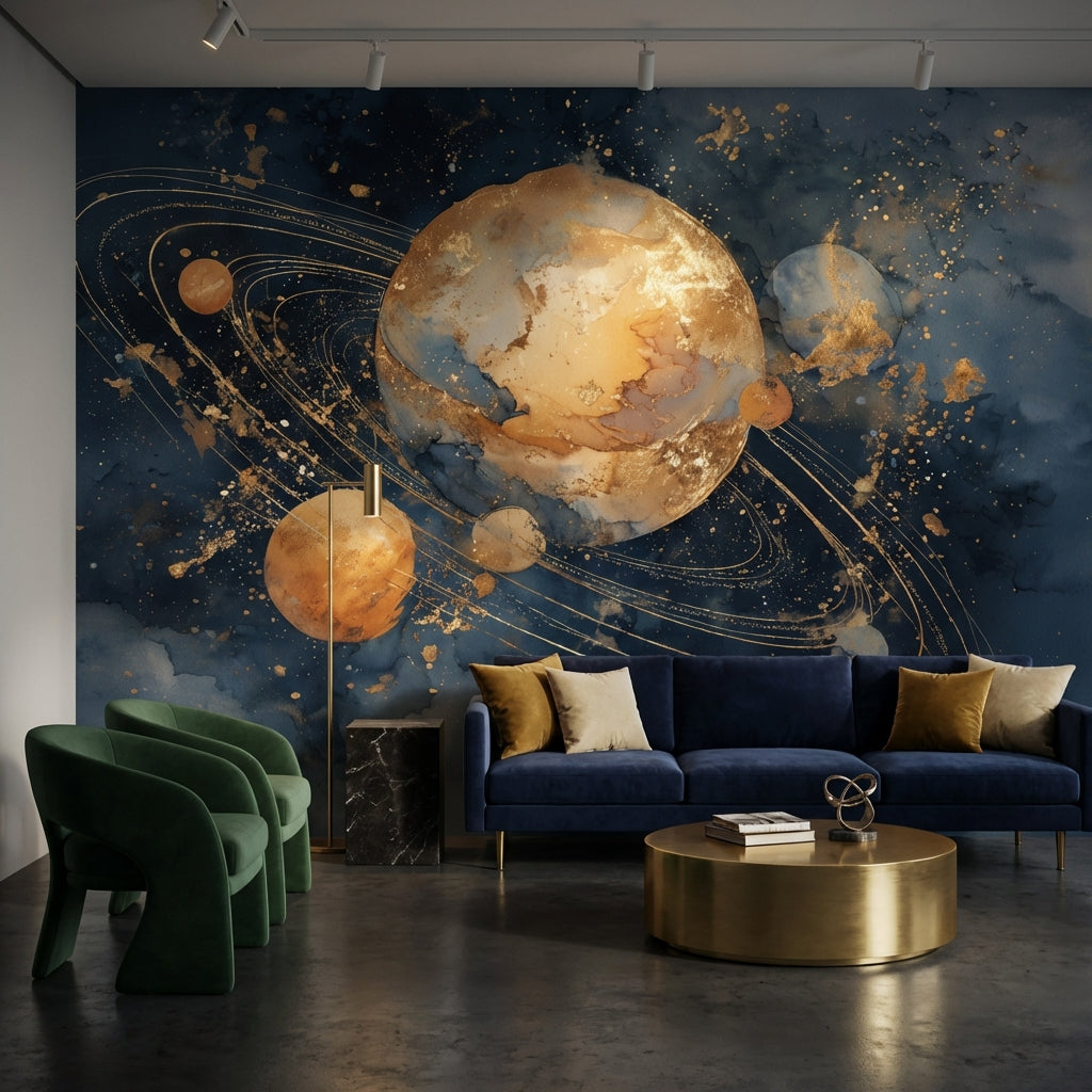 Cosmic Planets Wallpaper Celestial Abstract Wall Decor