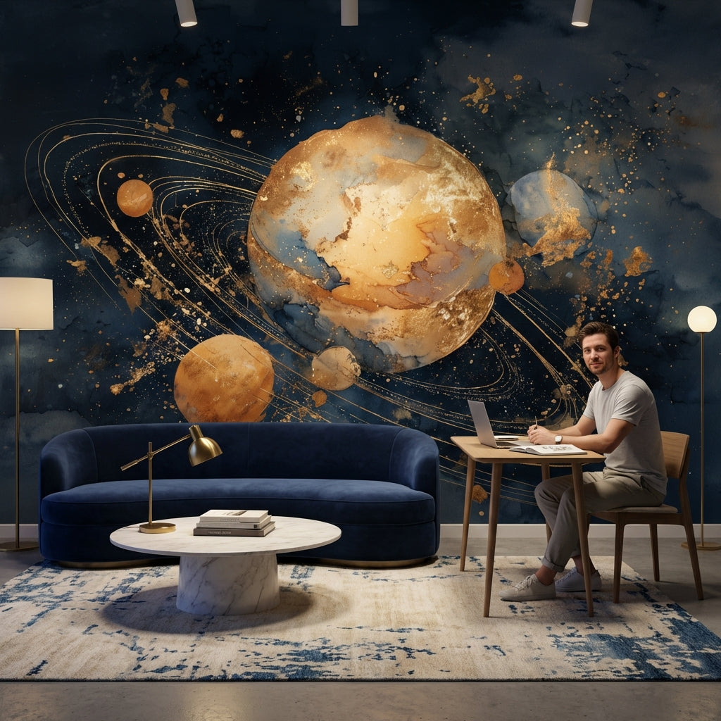 Cosmic Planets Wallpaper Celestial Abstract Wall Decor