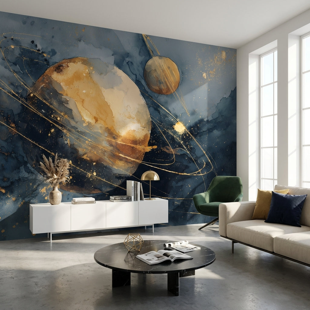 Cosmic Planets Wallpaper Abstract Celestial Wall Mural