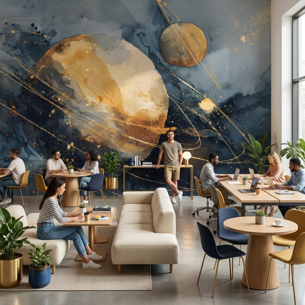Cosmic Planets Wallpaper Abstract Celestial Wall Mural