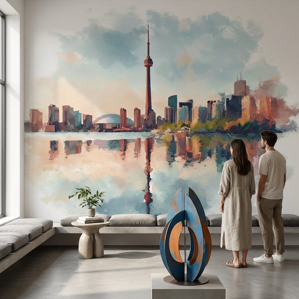 Cityscape Wallpaper Watercolor Abstract Wall Decor