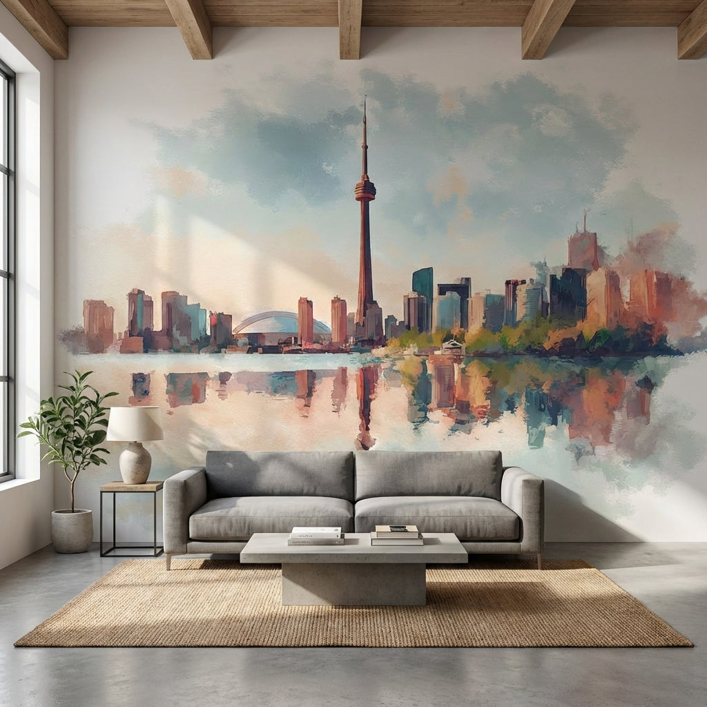 Cityscape Wallpaper Watercolor Abstract Wall Decor