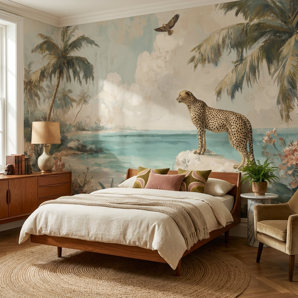 Tropical Landscape Wallpaper Cheetah Floral Wall Decor