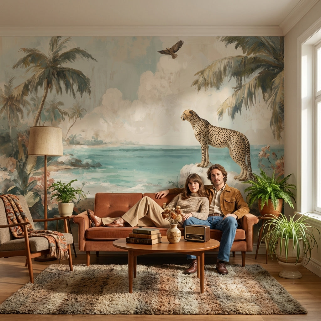 Tropical Landscape Wallpaper Cheetah Floral Wall Decor