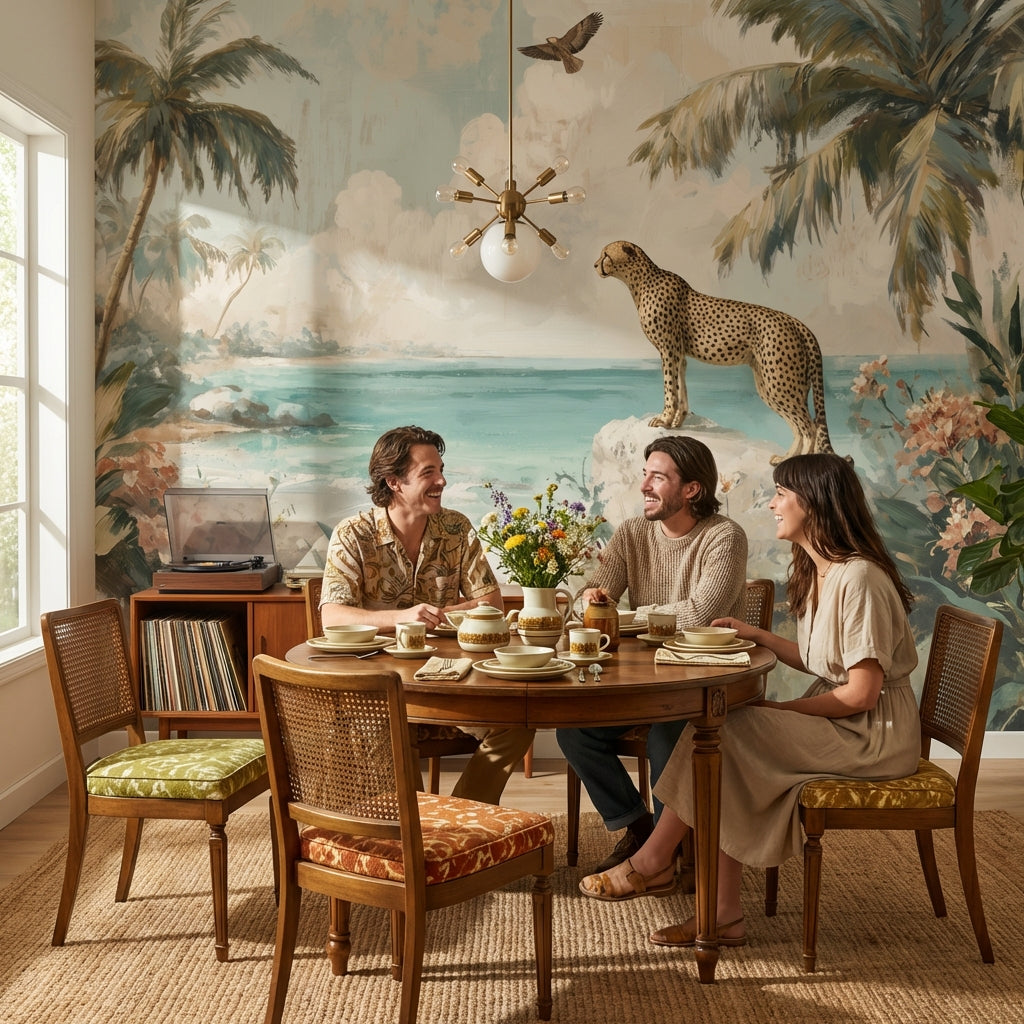 Tropical Landscape Wallpaper Cheetah Floral Wall Decor