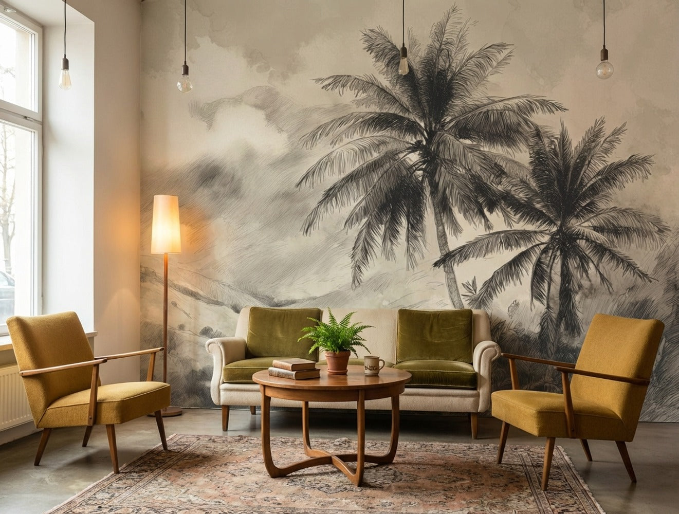 Vintage Tropical Wallpaper Palms Removable Mountain Wall Mural
