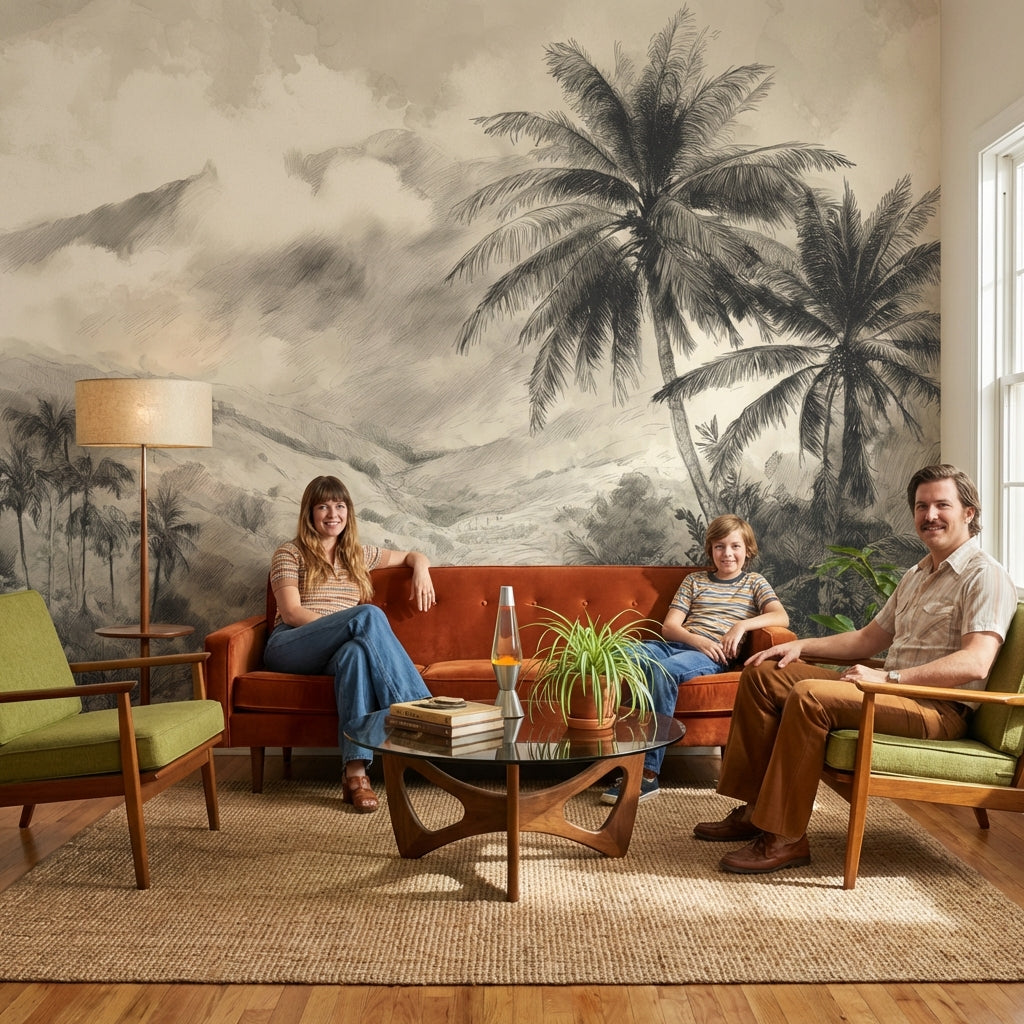 Vintage Tropical Wallpaper Palms Removable Mountain Wall Mural