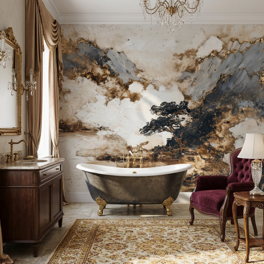 Abstract Landscape Wallpaper Mountains Clouds Mural