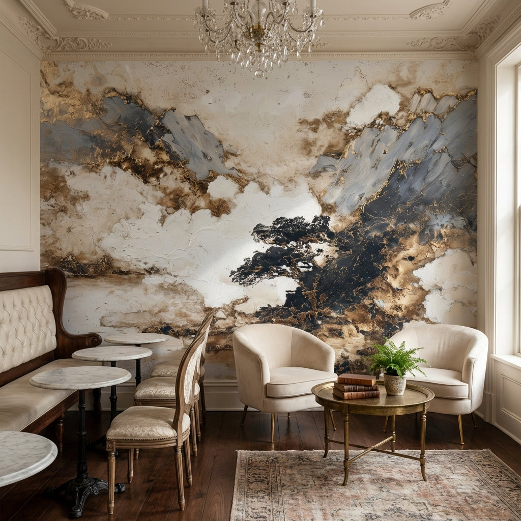 Abstract Landscape Wallpaper Mountains Clouds Mural