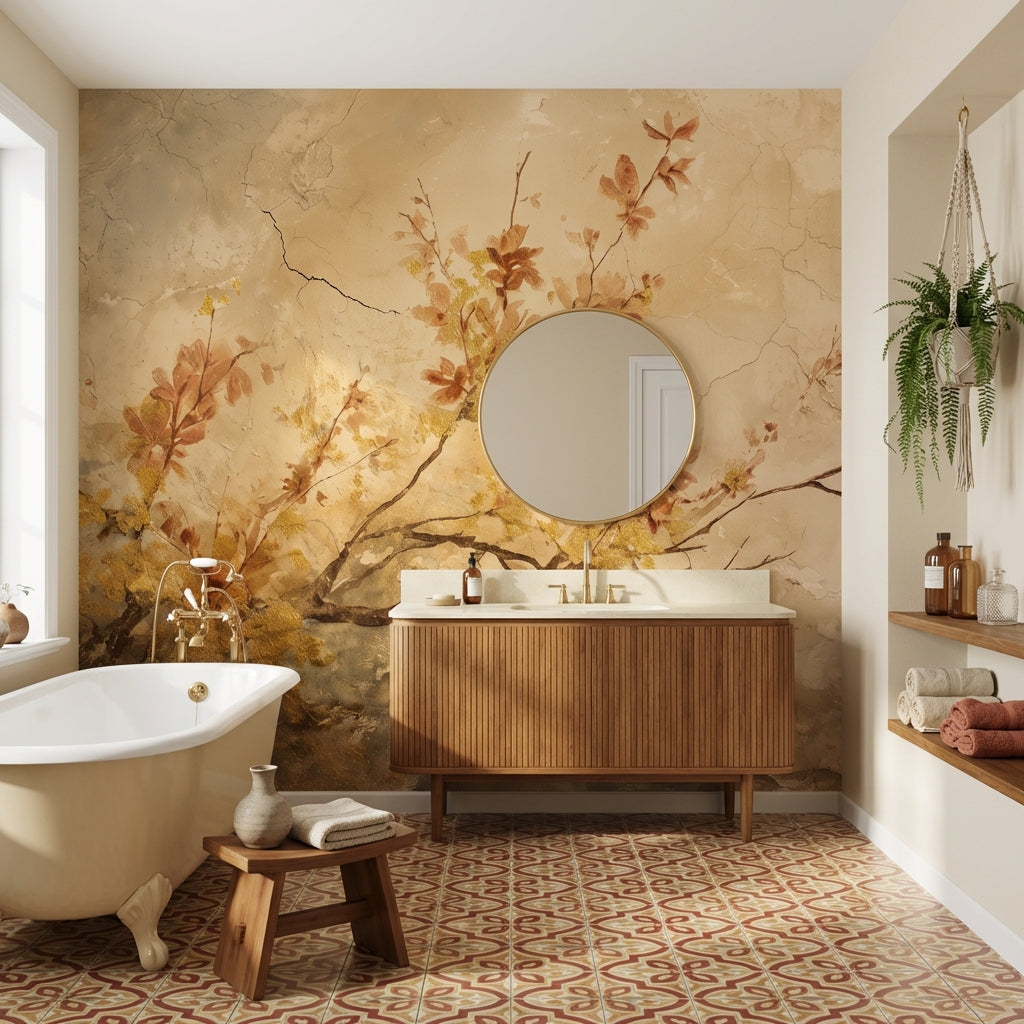 Floral Wallpaper Vintage Removable Beige Wall Mural