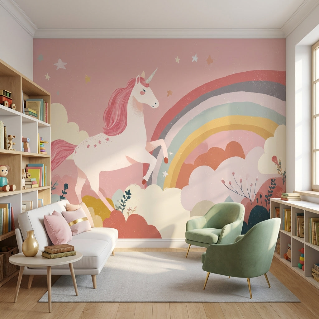 Unicorn Fantasy Wallpaper Rainbow Whimsical Wall Decor