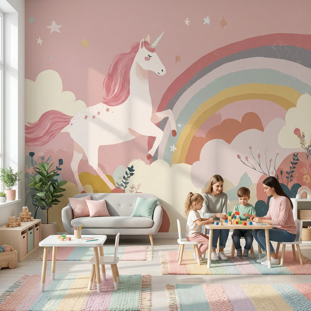 Unicorn Fantasy Wallpaper Rainbow Whimsical Wall Decor