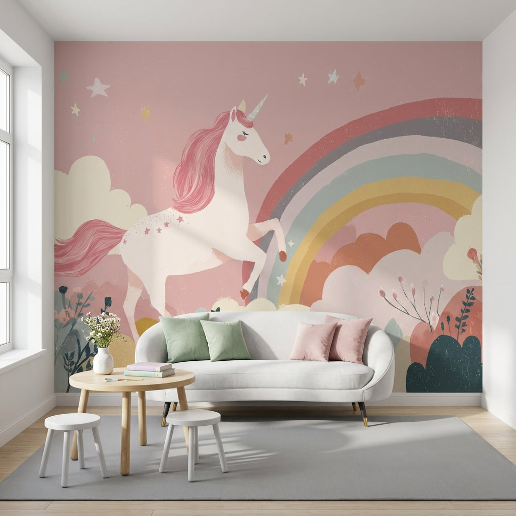 Unicorn Fantasy Wallpaper Rainbow Whimsical Wall Decor