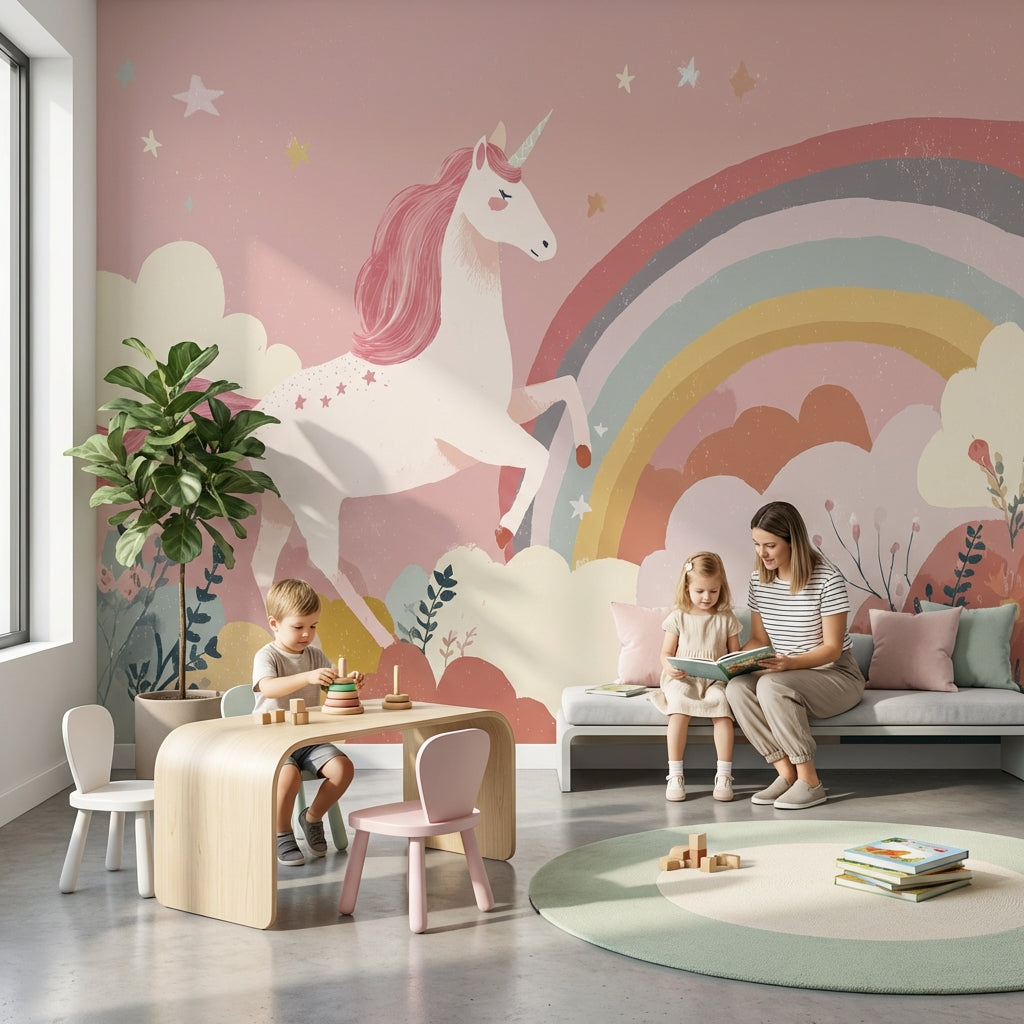 Unicorn Fantasy Wallpaper Rainbow Whimsical Wall Decor