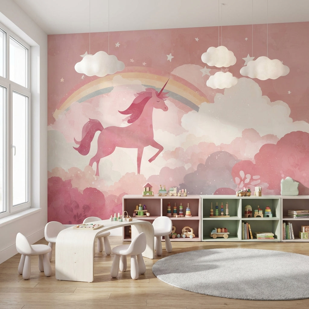 Unicorn Wallpaper Rainbow Removable Clouds Wall Mural