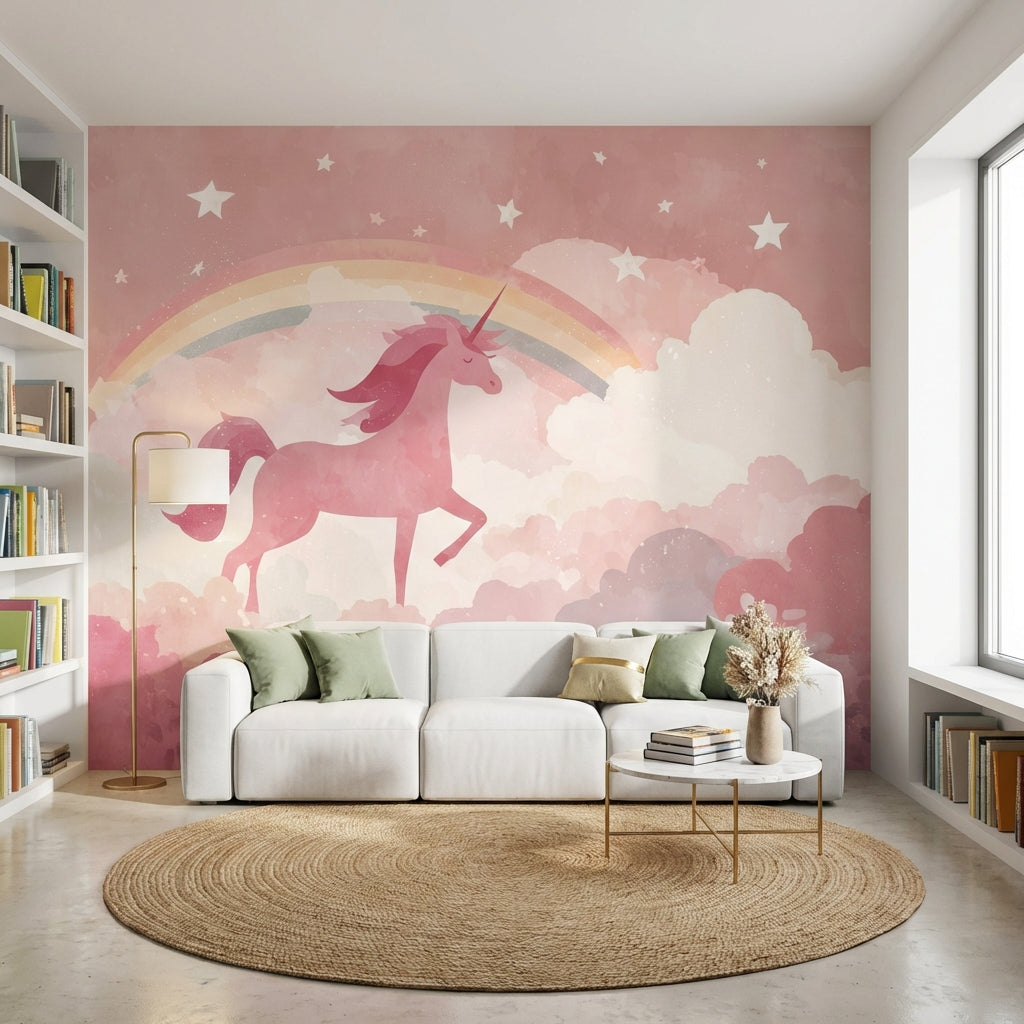 Unicorn Wallpaper Rainbow Removable Clouds Wall Mural