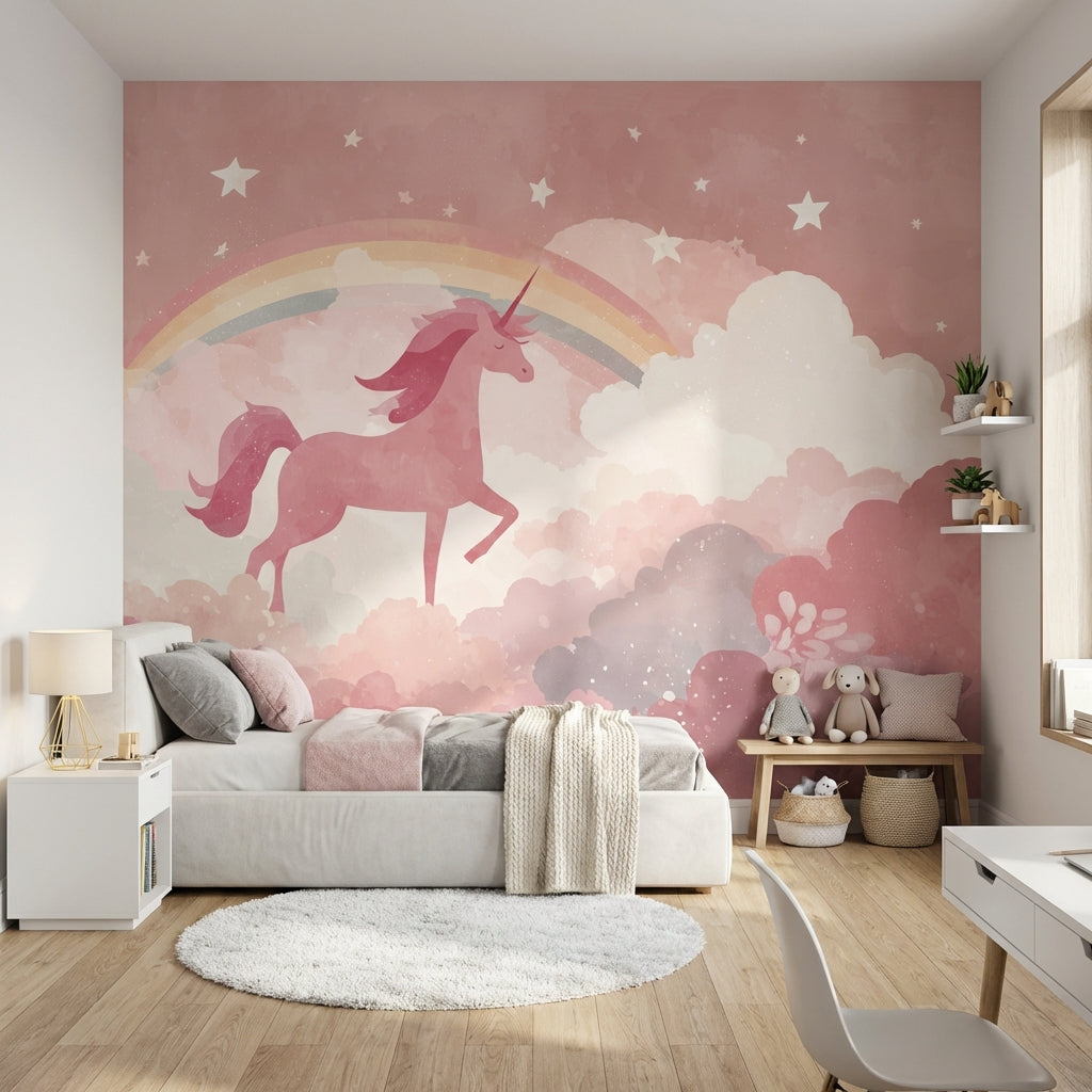 Unicorn Wallpaper Rainbow Removable Clouds Wall Mural