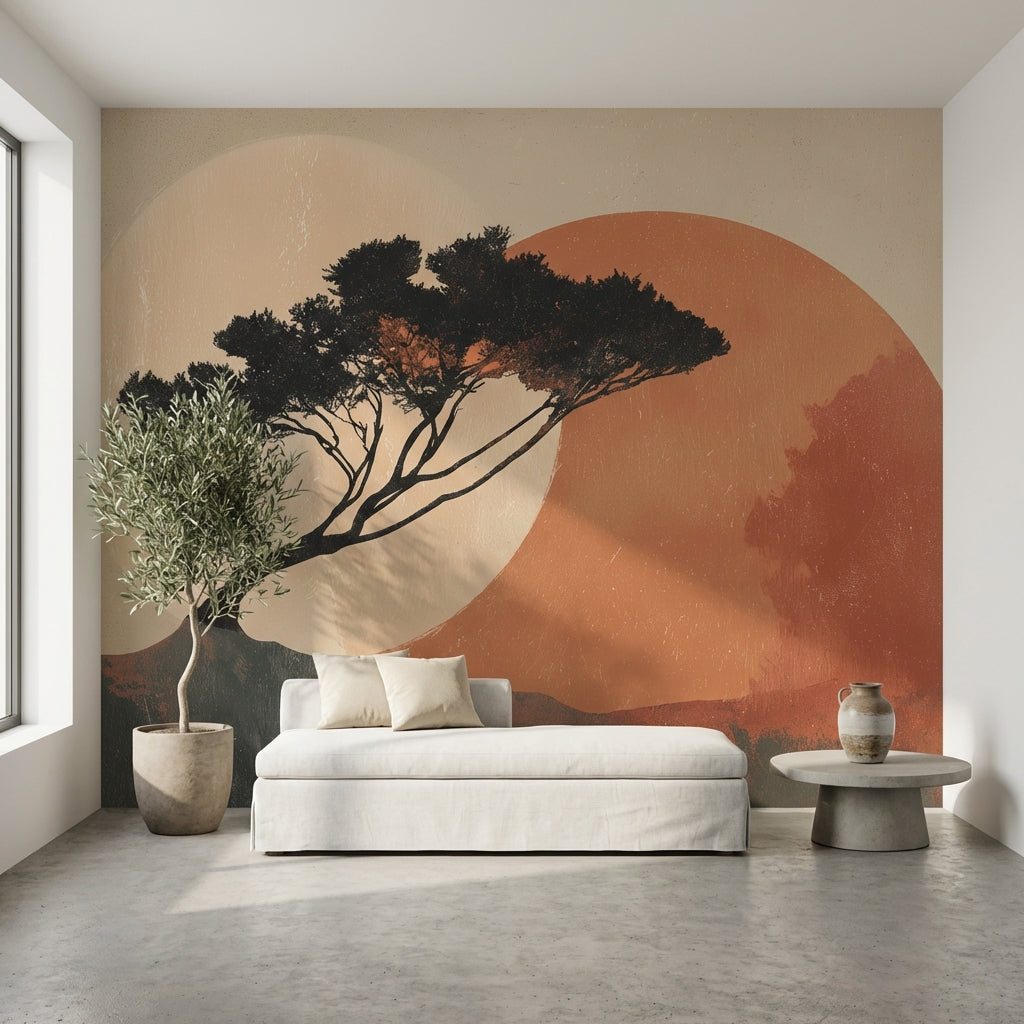 Tree Silhouette Wallpaper Abstract Modern Wall Decor
